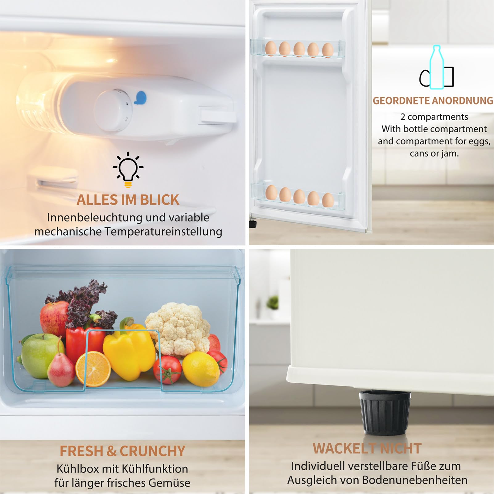 Lodówka/zamrażarka, lodówka retro 92 l, mała, cicha lodówka, mini lodówka na napoje, lodówka kempingowa, zużycie energii 116 kWh/rok White