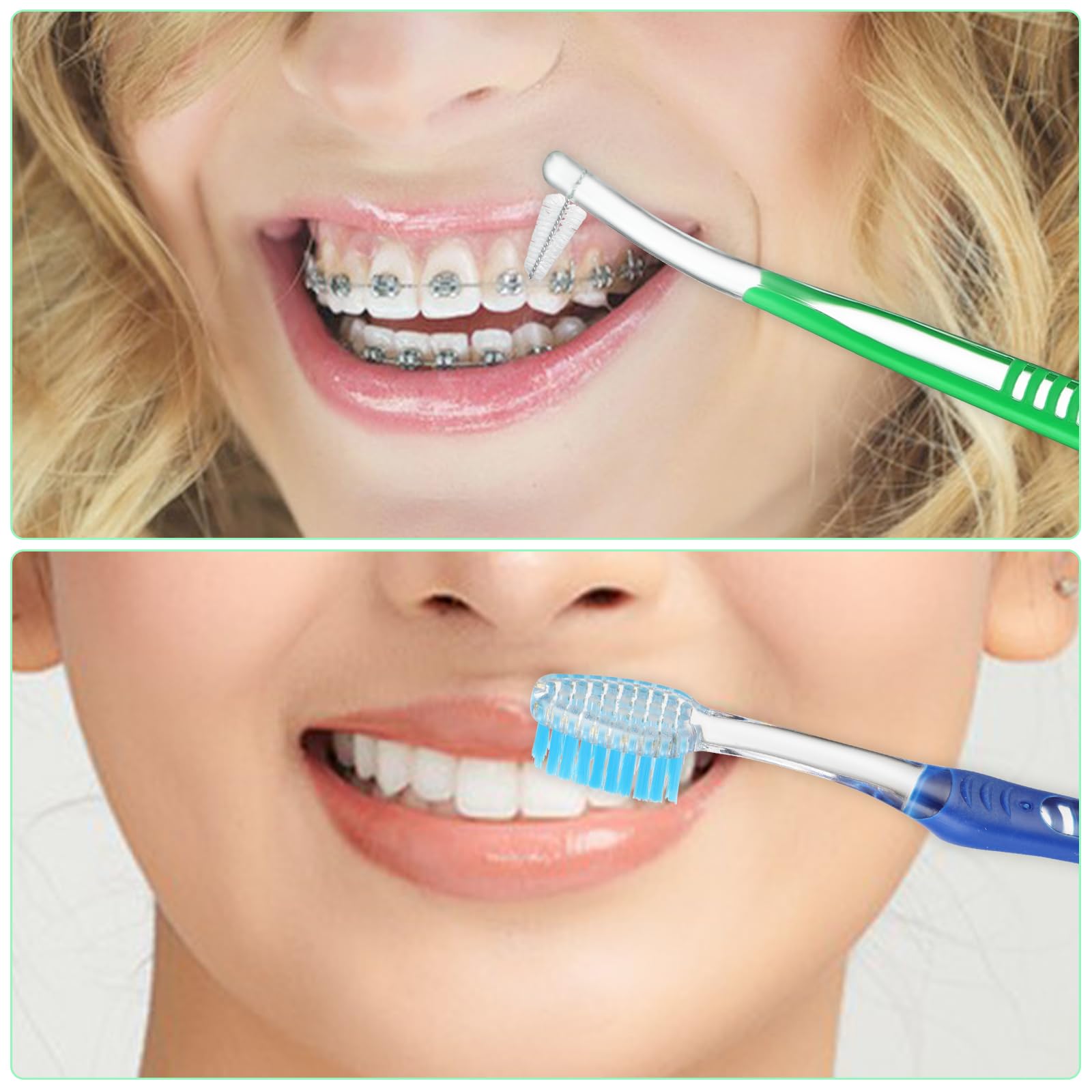 Tyqour Paquete de 4 cepillos para dientes con cabeza interproximal, cepillo de dientes de ortodoncia para aparatos ortopédicos, cerdas suaves de doble extremo para limpieza de dientes Ortho Brace