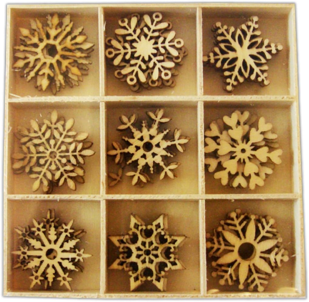 Box of 45 Assorted Small Wooden ICE CRYSTALS Shapes Craft Decorations Embellishments