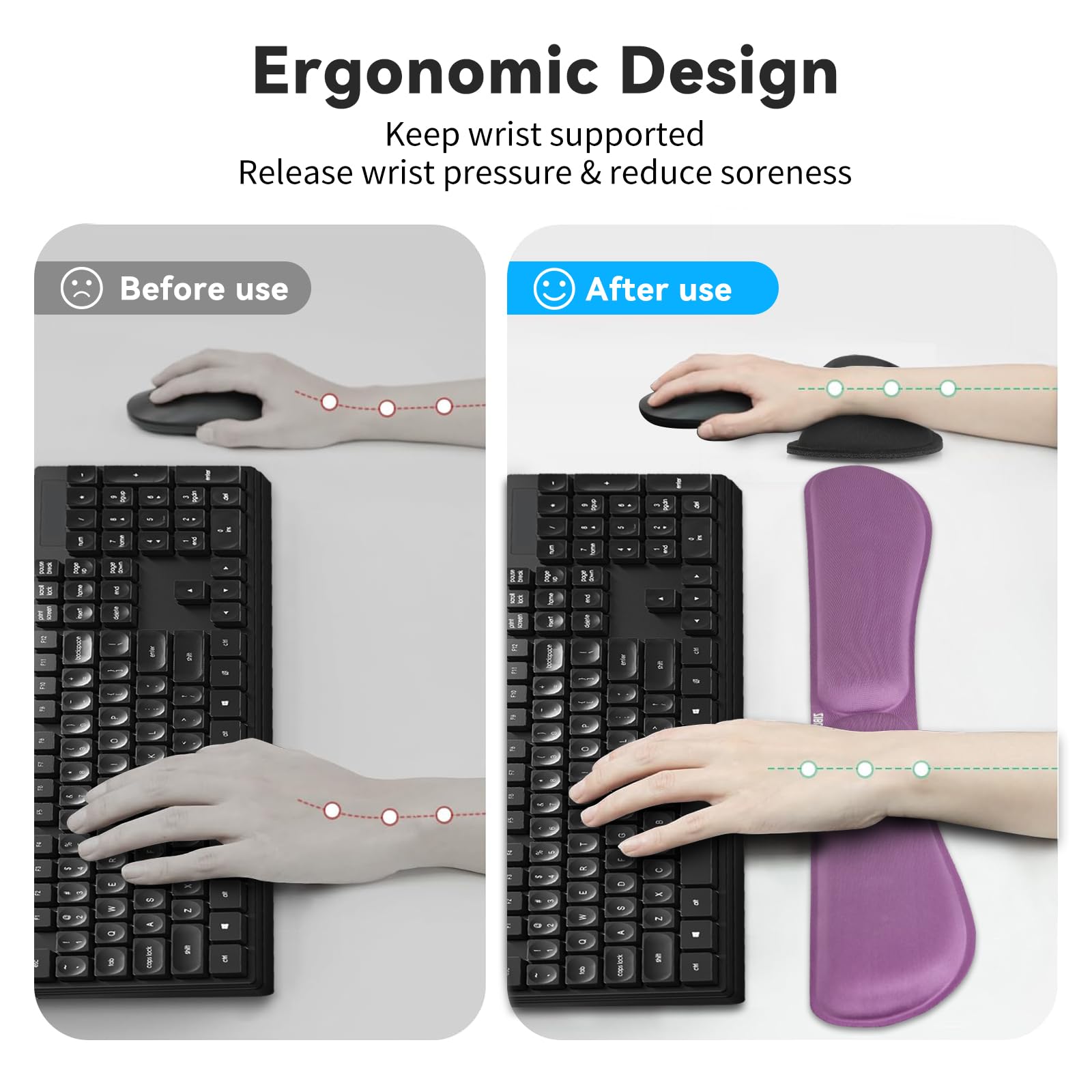ZIBLY Ergonomic Keyboard Wrist Rest - Anti-Skid Non Slip - Memory Foam - Purple - Minimalist, 18 x 3.5 inches - Image 3