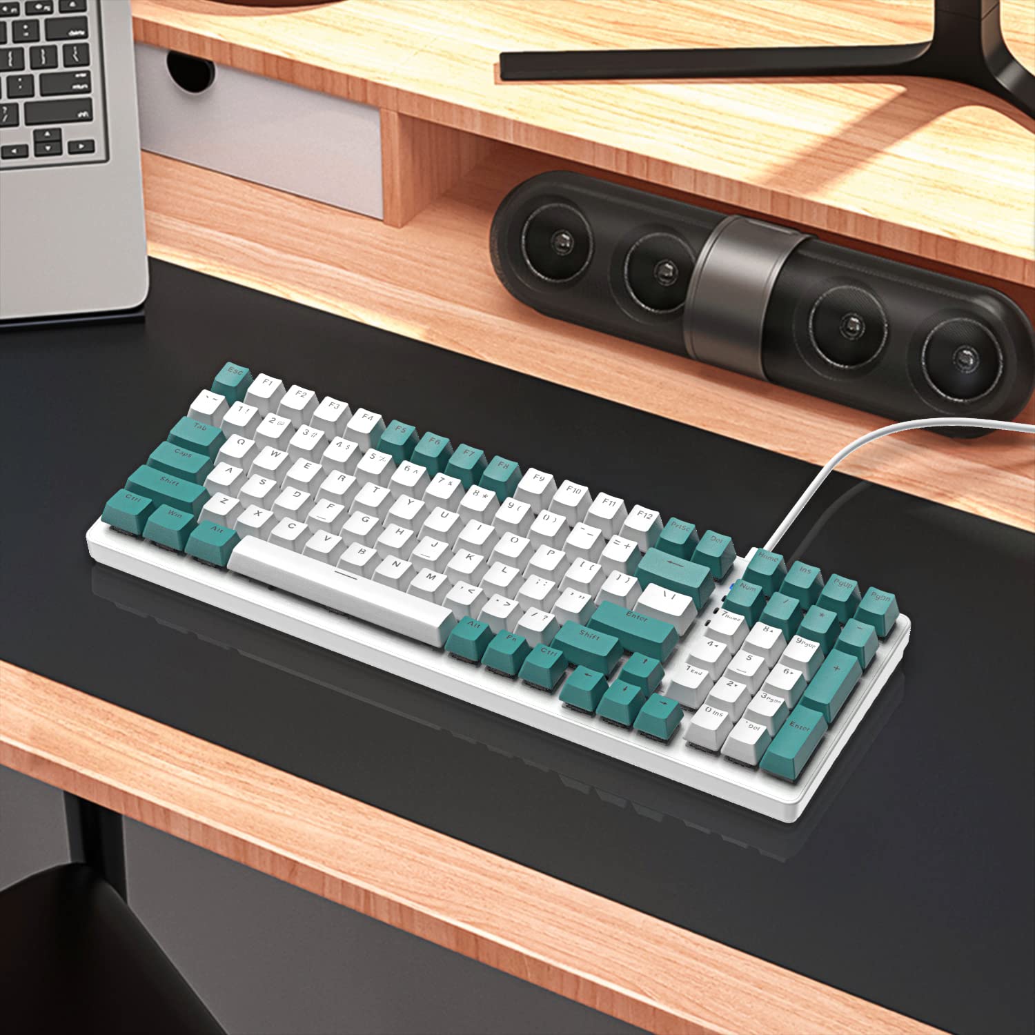 ZIYOU LANG K3 Teclado Gaming Mecánico con Cable 100% – Retroiluminación LED Arcoíris, Teclas Anti-Ghosting Completo, Teclado Numérico, Interruptores Azules, Carcasa Metálica, para PC/Mac – Verde