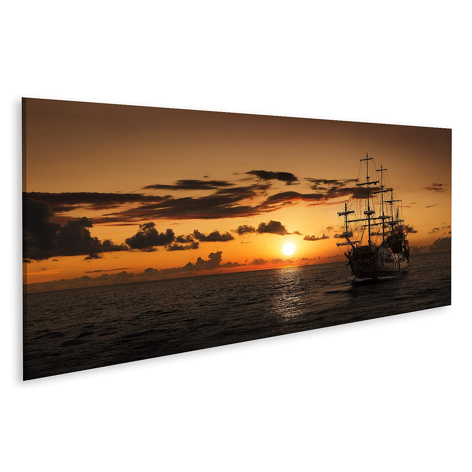 islandburner Tableau sur toile Bateau Pirate Coucher de Soleil en Mer Ouverte Cadre Affiche Poster Murale Tableaux