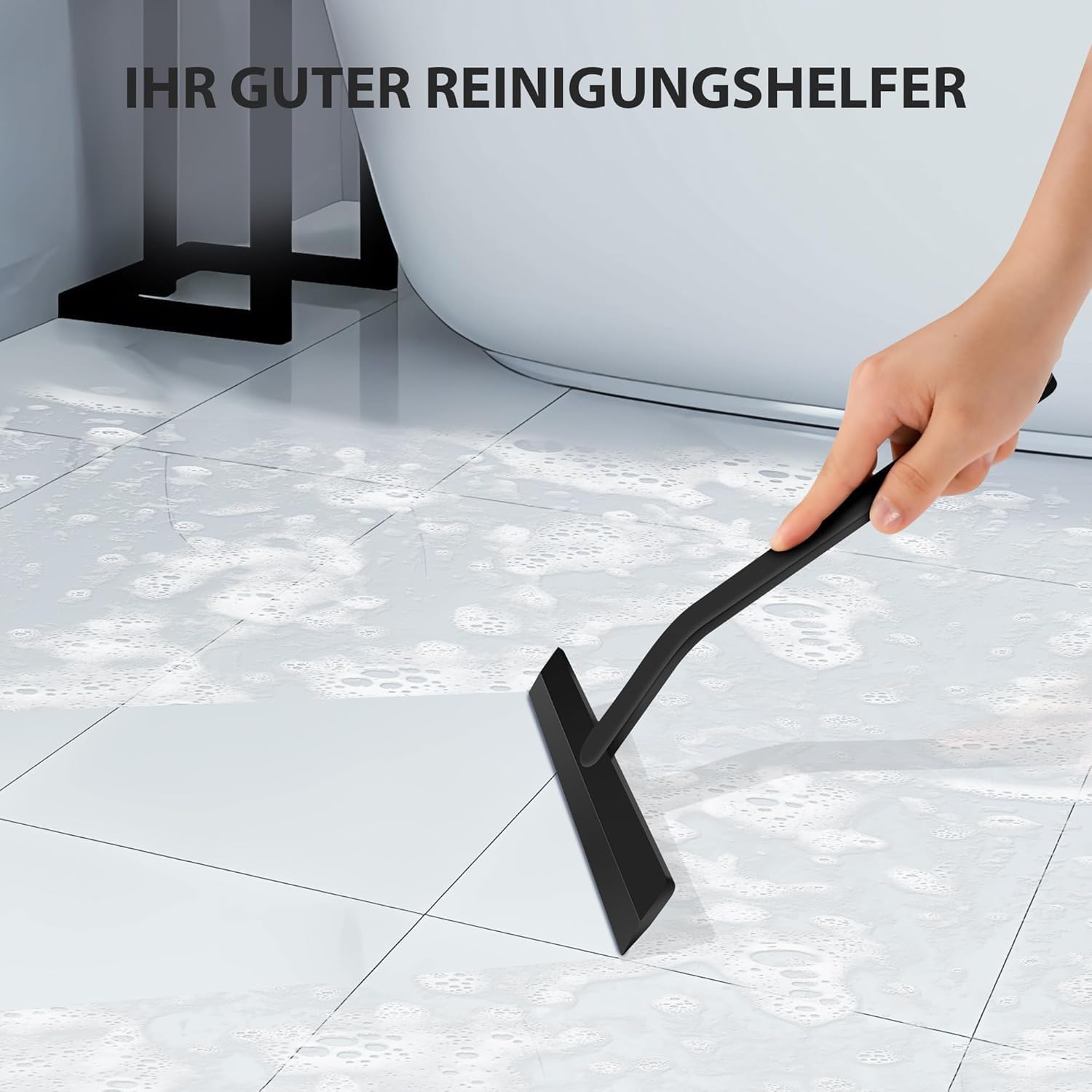 Shower Squeegee, Squeegee Shower with Stainless Steel Core, Shower Squeegee with Stainless Steel Suction Cup Hook, for Shower, Bathroom, Tiles, Black, 25 cm