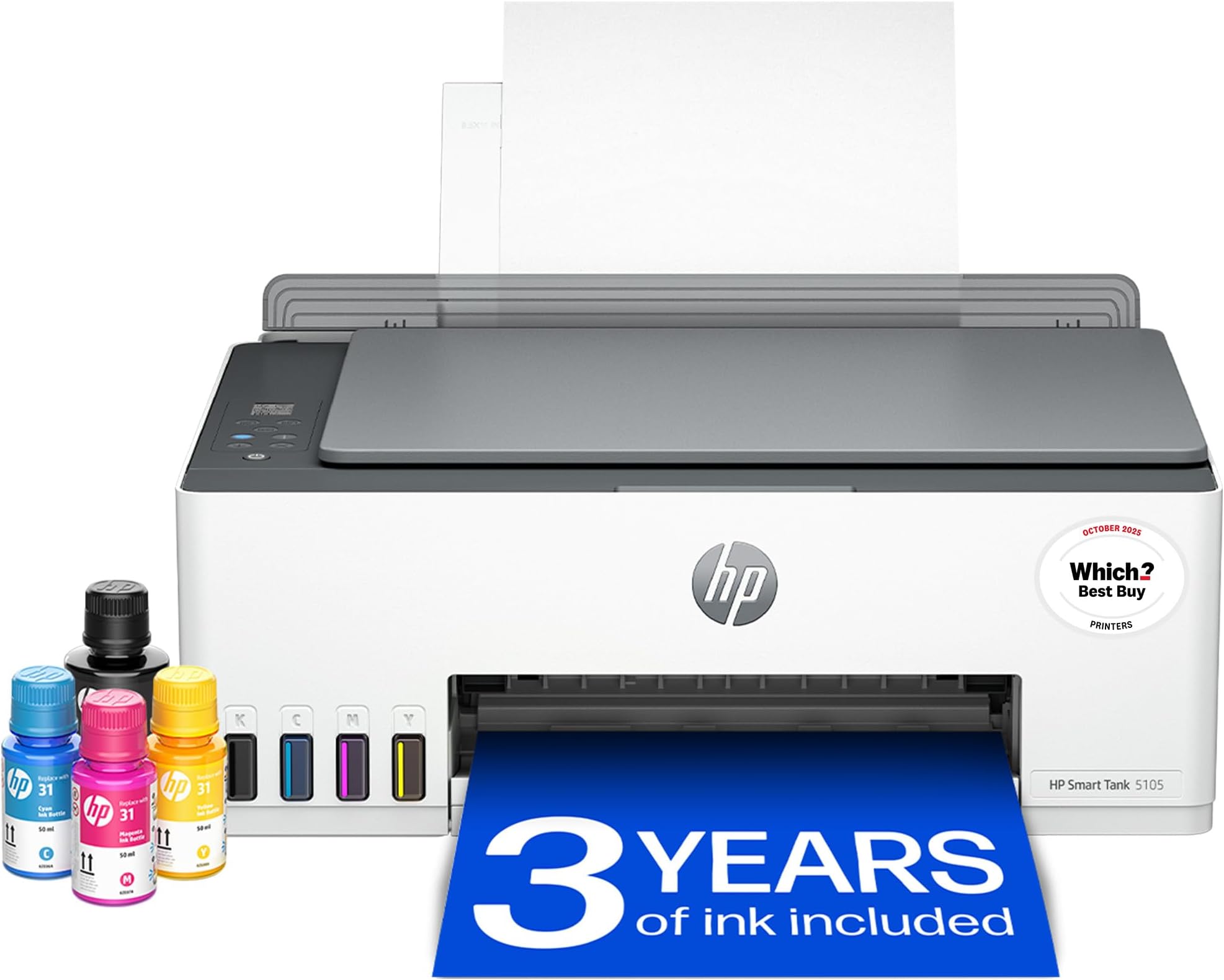 – Smart Tank 5105 All in One Printer | Perfect for Home | Colour | Wireless | Print, Scan, Copy | Refillable, Includes up to 3 Years of Ink | Smart Buttons | Easy Setup | Reliable Wi-Fi