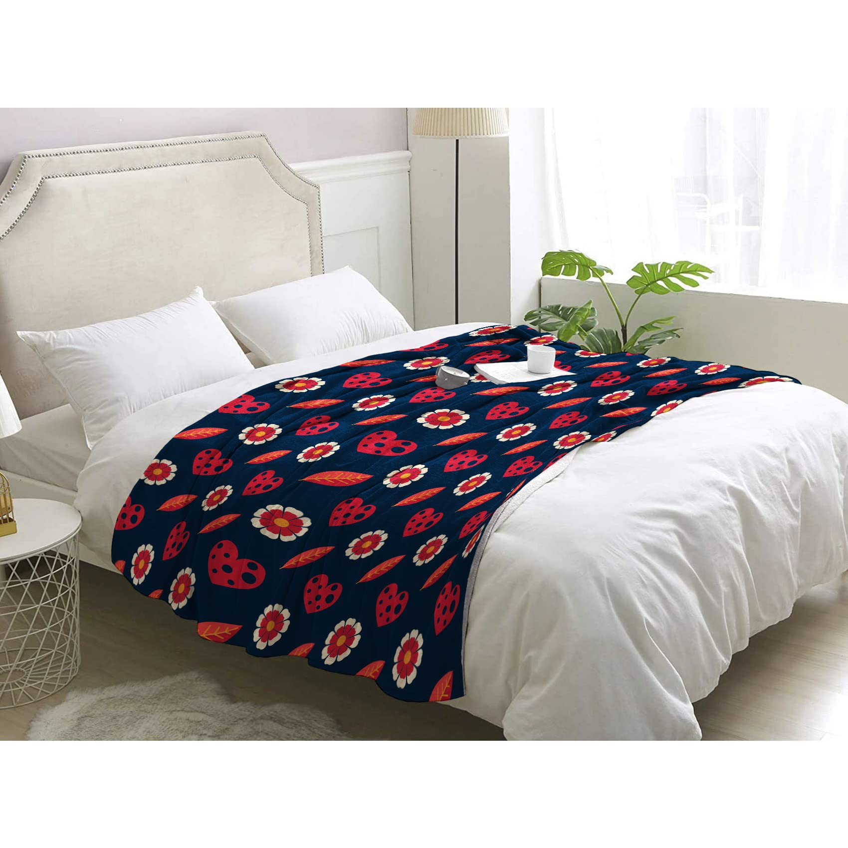 Plaid bleu marine couverture polaire pour canapé et lit d'hiver douillet en flanelle