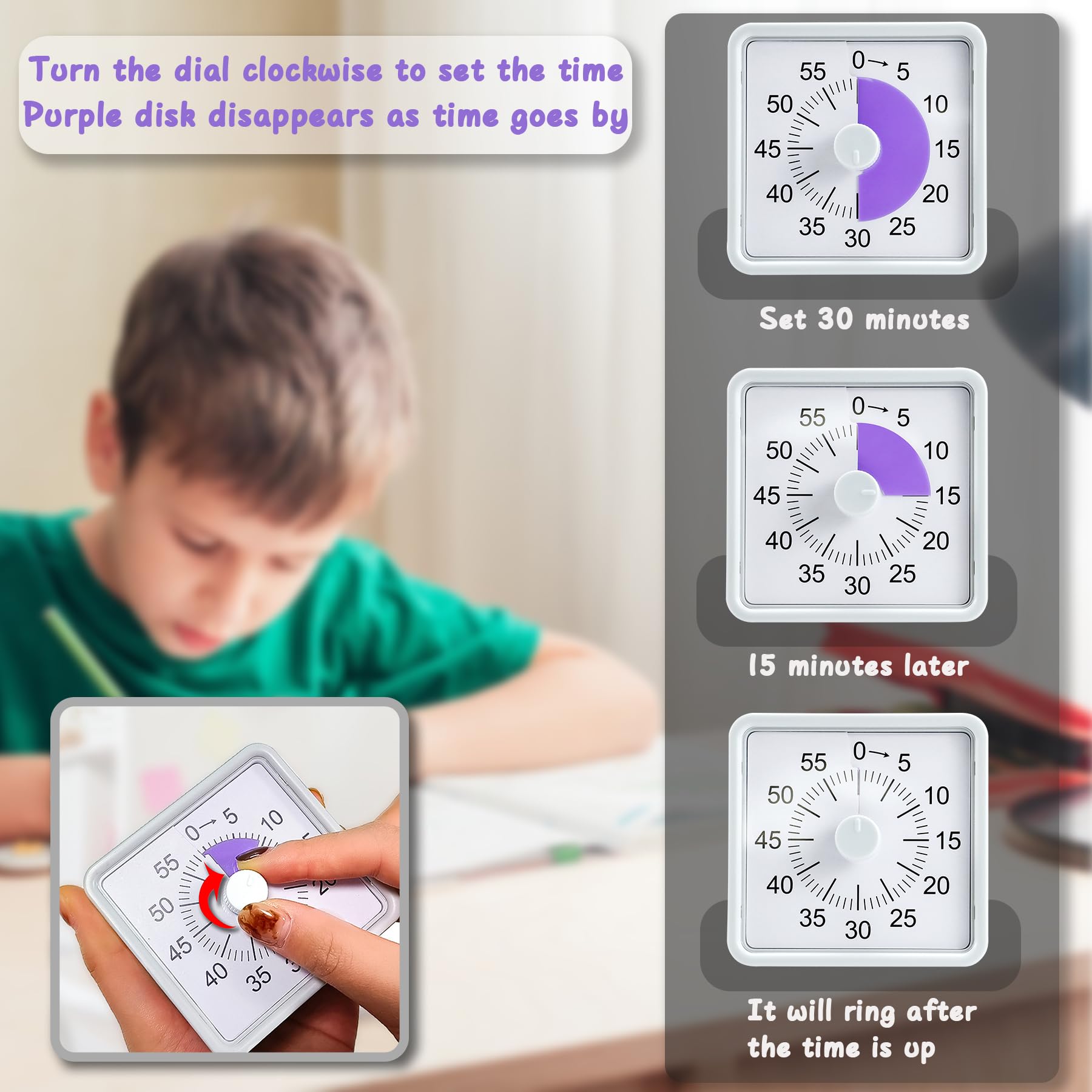VIPNAJI Visuele countdown-timer, 60 minuten, stil voor de keuken, tijdmanagementgereedschap voor kinderen en volwassenen, snelle instelling