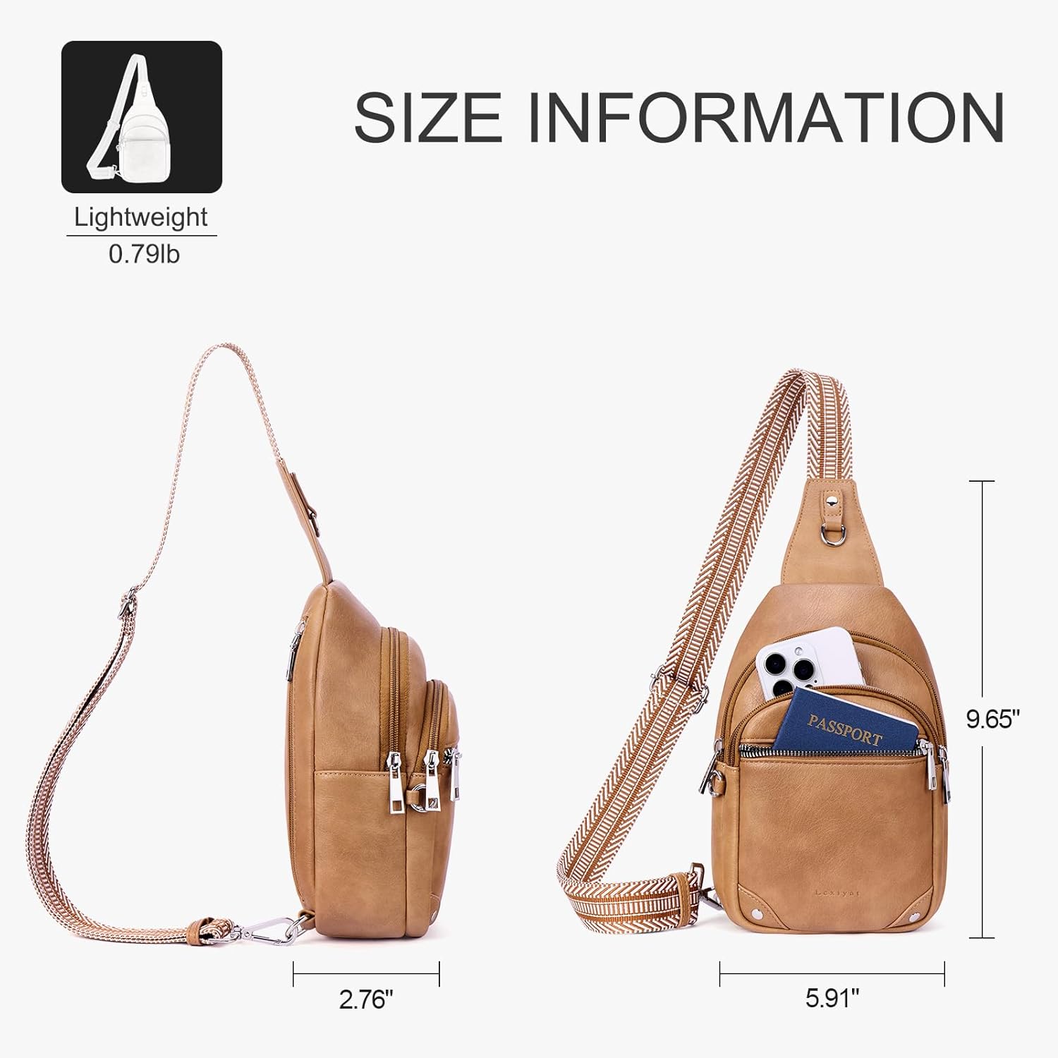 Anti Theft Crossbody Bags for Women Travel Chest Sling Bag Leather RFID Purse Fanny Pack Camel - Image 6
