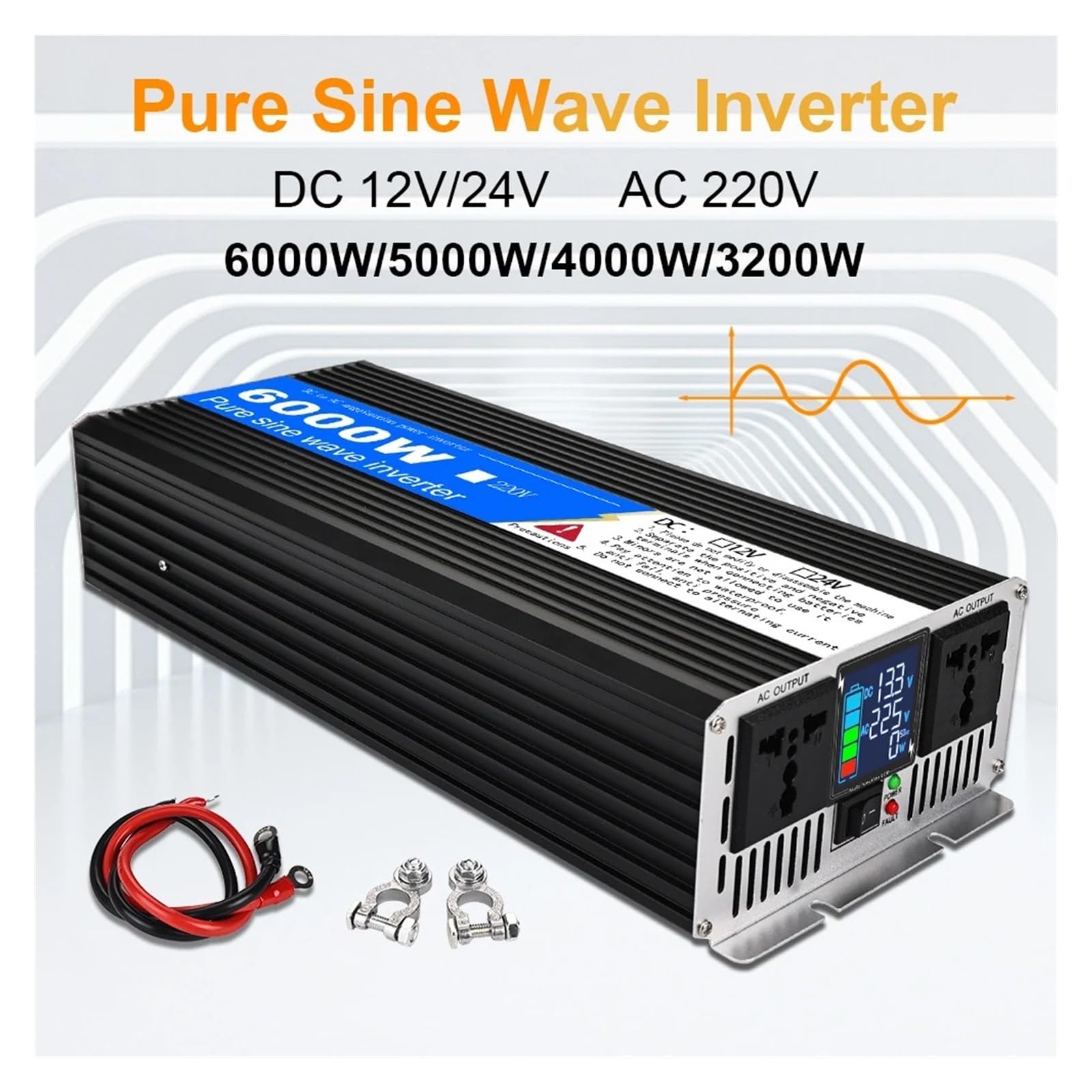 Convertidor Inversor Transformador Inversor Onda Sinusoidal Pura 3200W 4000W 5000W 6000W Potencia CC 12V/24V A CA 220V Voltaje 50/60 Hz Inversor Solar para Coche LED(24V,220V 50HZ,6000W)