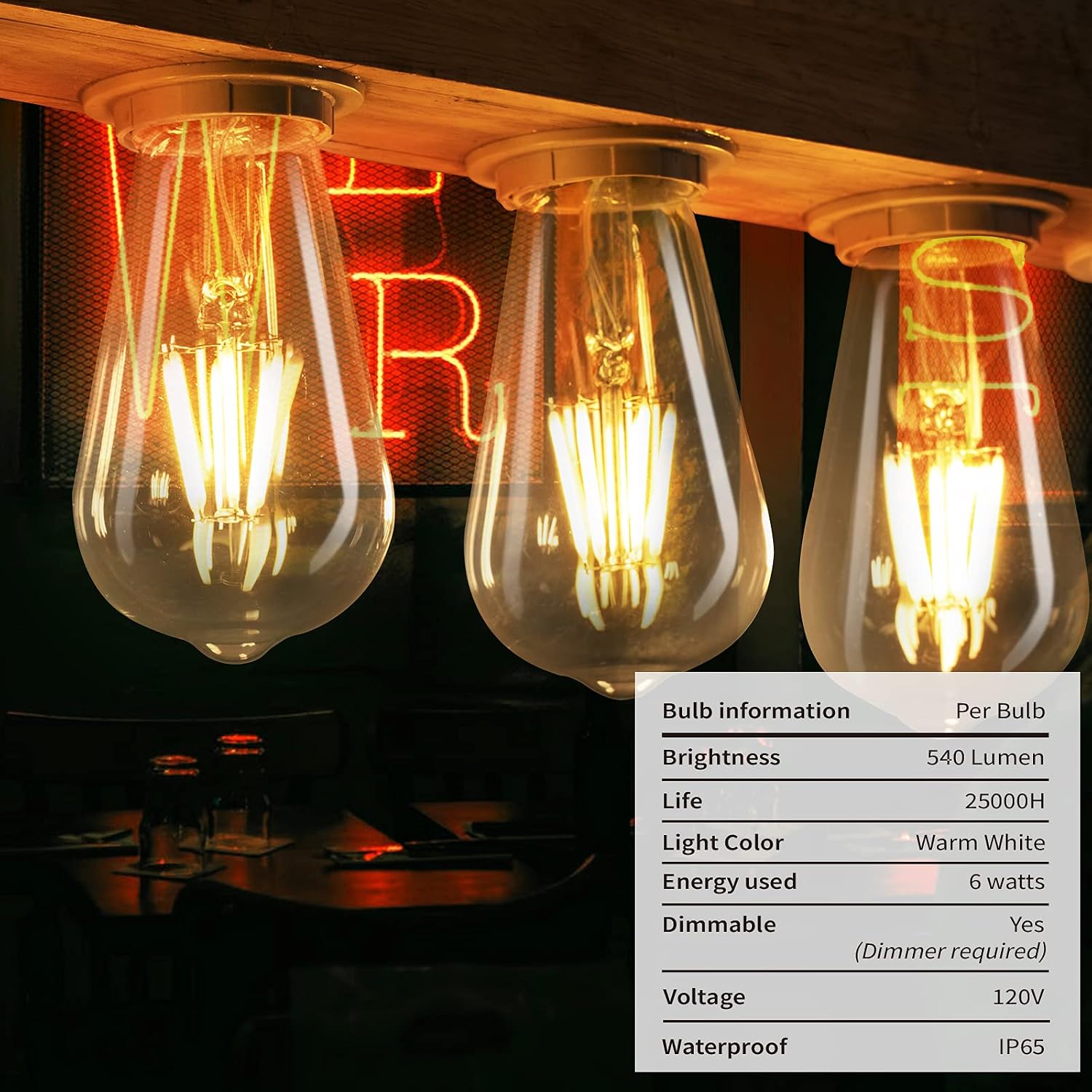 Brightown 6 Pack Edison Light Bulbs Vintage 60 Watt Light Bulb E26 E27 Base Dimmable Decorative Antique Filament Lamp Bulbs for Indoor Wall Hanging Ceiling Light Fixtures, 2700K Warm White Clear Bulbs