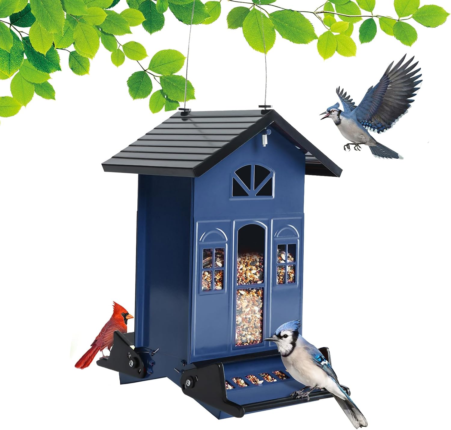 Birdkiss Bird Feeder Squirrel-Proof Outside: Country House Series for Hanging - Metal - 5LBs Seed - Weight-Activated for Outdoors - Large Capacity