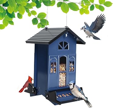 Birdkiss Bird Feeder Squirrel-Proof Outside Country House Series for Hanging - Metal - 5LBs Seed - Weight-Activated for Outdoors - Large Capacity