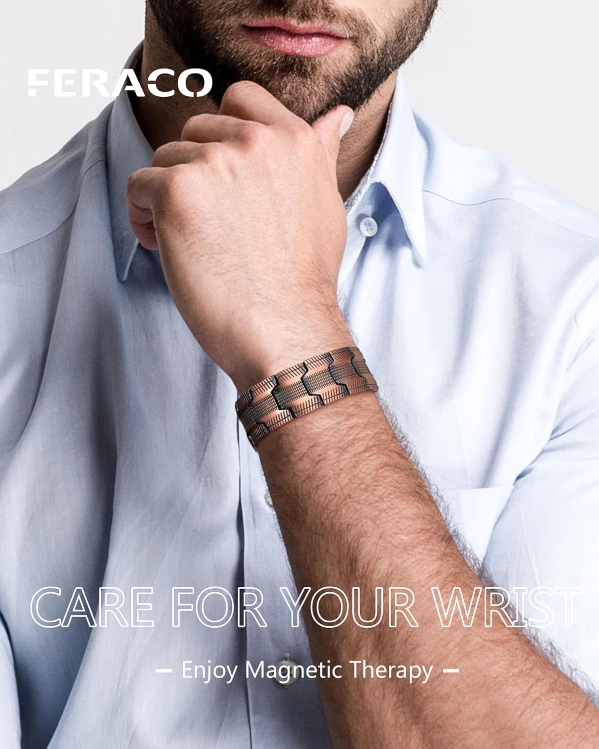 Feraco Copper Bracelet for Men 3X Strength,Magnetic Therapy Bracelet Copper Jewelry with Powerful 3800 Gauss Magnets,Premium Fold-Over Clasp - Image 5