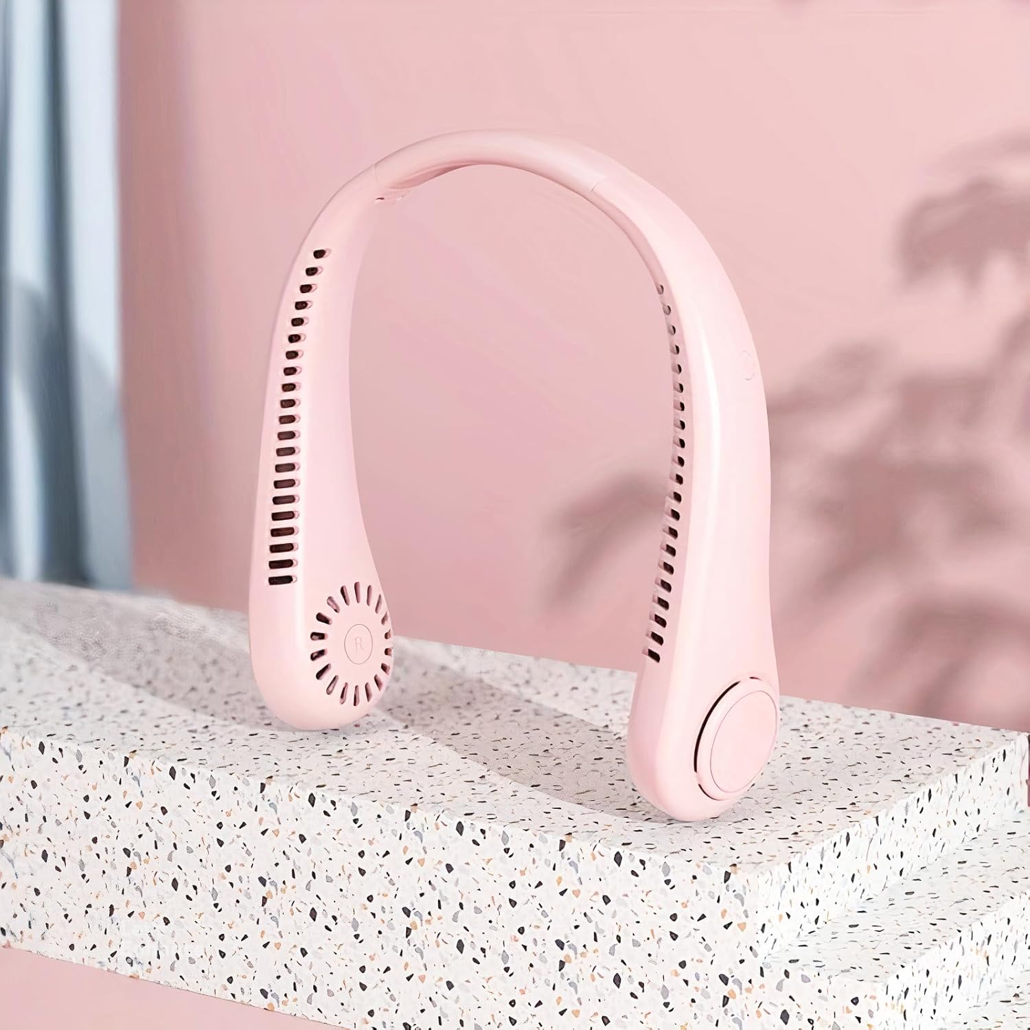 The Best Portable Neck Fan | Hands Free Bladeless Fan | USB Rechargeable Battery Wearable Personal Fan | Leafless Cooling Necklace Design | Women, Men & Kids (PINK)