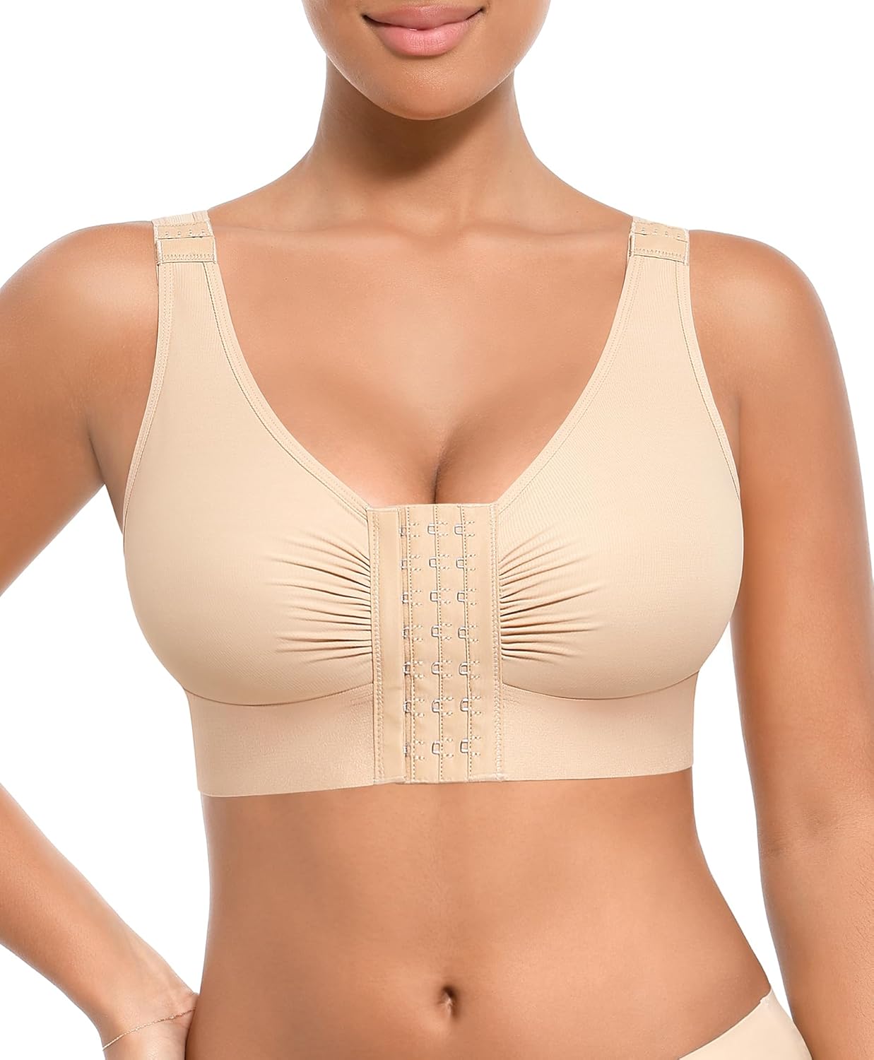 FeelinGirl Front Closure Post Surgery Compression Minimizer Bra with Adjustable Straps Wirefree Bras