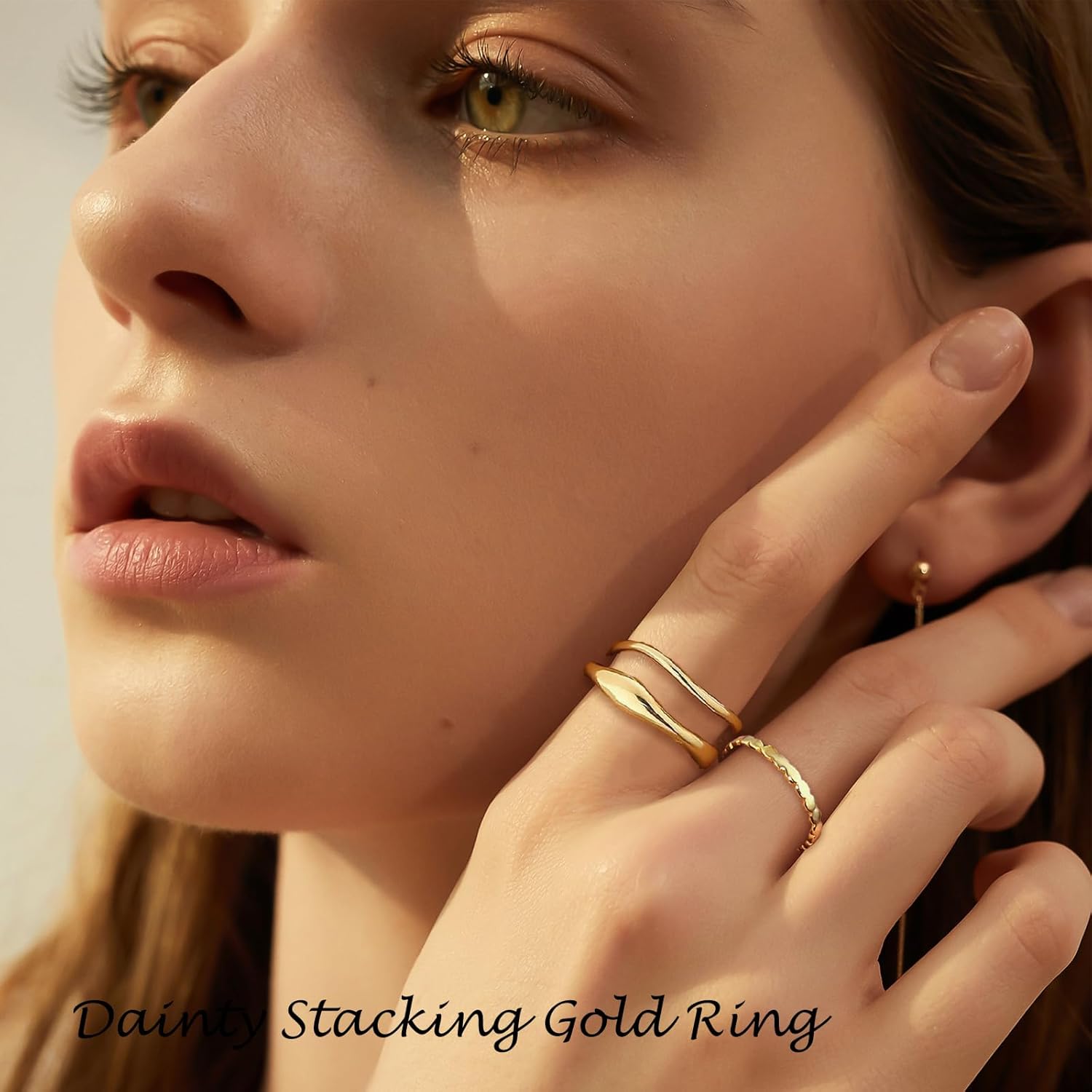 Gold Rings for Women Dainty Stacking Ring Set 18K Gold Plated Thumb Rings Non Tarnish Chunky Thin Gold Jewelry - Image 2