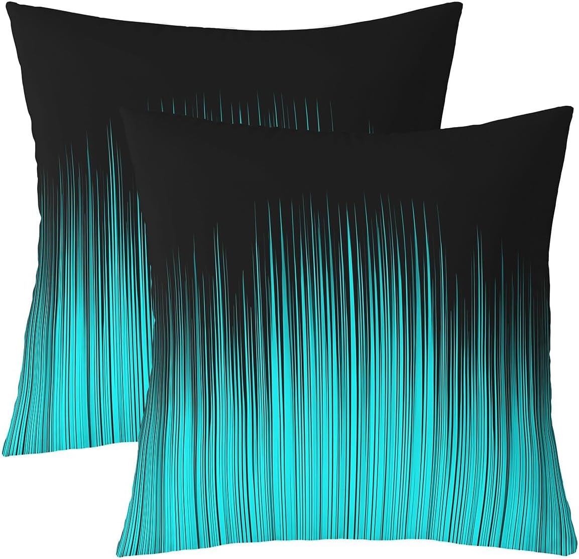 jejeloiu Pack of 2 Geometric Abstract Ombre Decorative Throw Pillow Covers, Soft Black Teal Blue Striped Square Cushion Case Set for Couch Sofa Bedroom, Modern Pillow Cases Pillowcases, 20x20 Inches