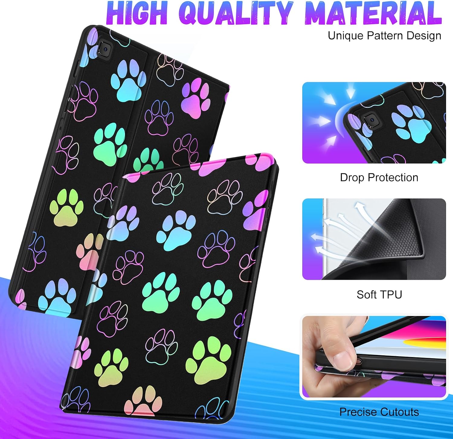 Uppuppy for Samsung Galaxy Tab S6 Lite Case 10.4 Inch Kids Cute Girls Folio Women Girly Pretty Kawaii Teen Boys Design Dog Paw Print Tablet Cover for Samsung S6 Lite Tab Cases SM-P610/P613/P615/P619 image 4
