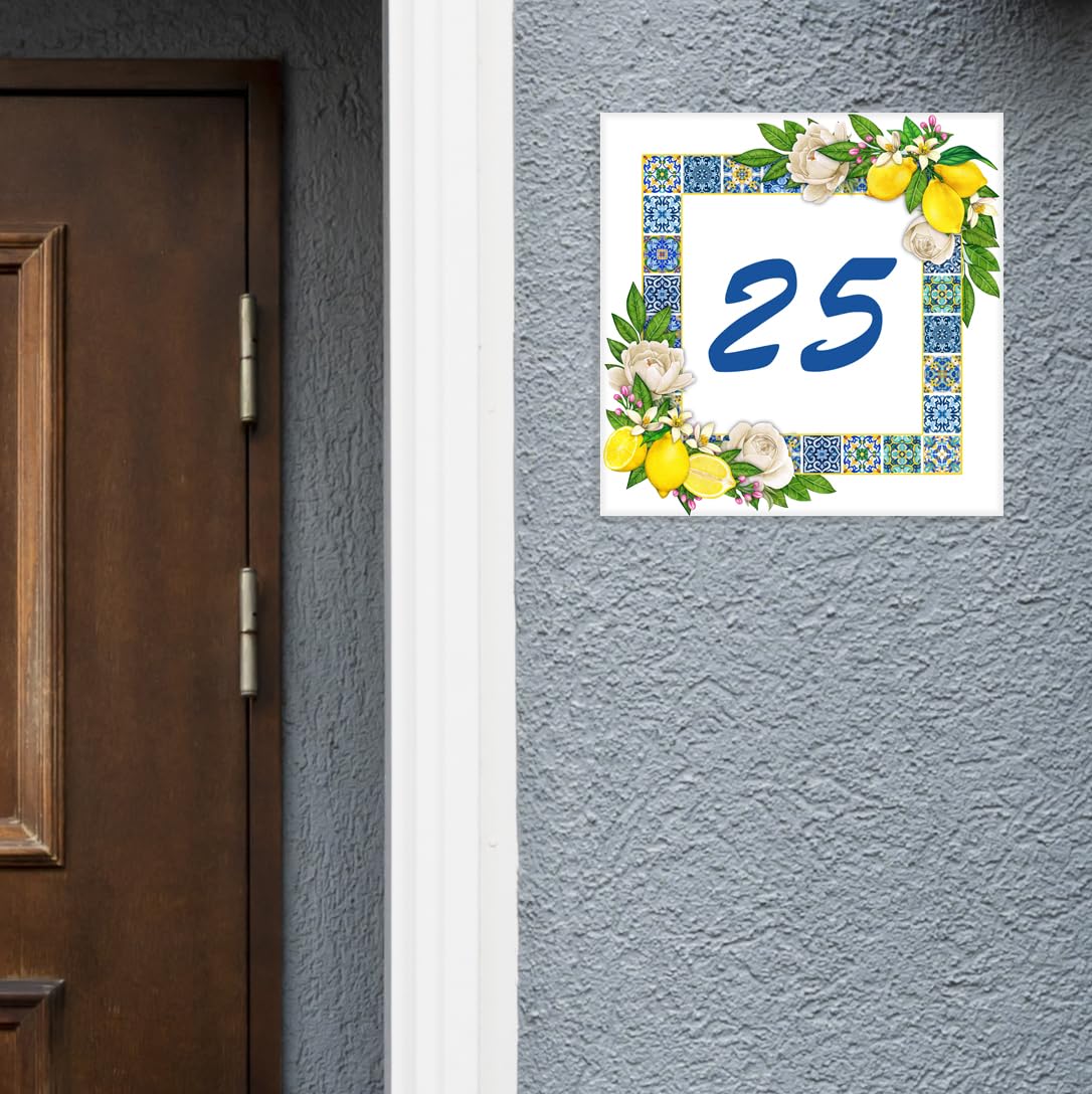 Numero Civico In Ceramica Personalizzato Stile Costiera Amalfi - Piastrella Decorativa Con Limoni - Foto 6