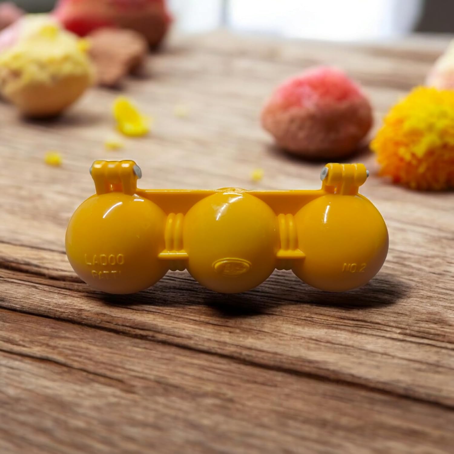 Ladoo Maker Patti Mould Sancha of Plastic for 3 Ladoos Together for Diwali, Ganpati and All Festivals 6 X 2.5 Inches, Yellow