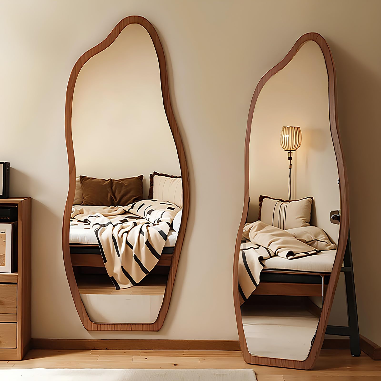 Miroir irrégulier haut de gamme avec cadre en bois de noyer massif 40x120 cm