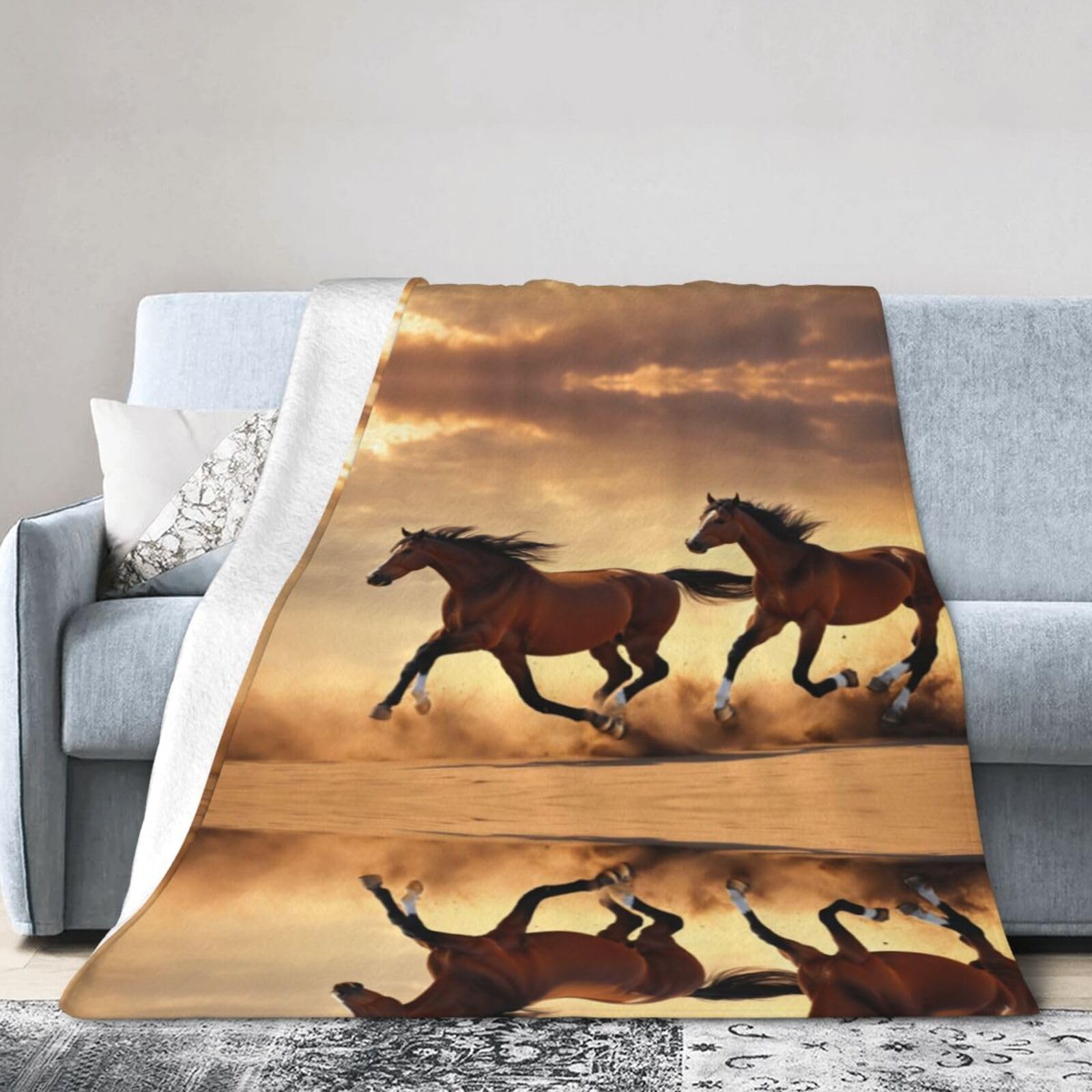 Couverture de camping en flanelle imprimé cheval pour soirées en plein air