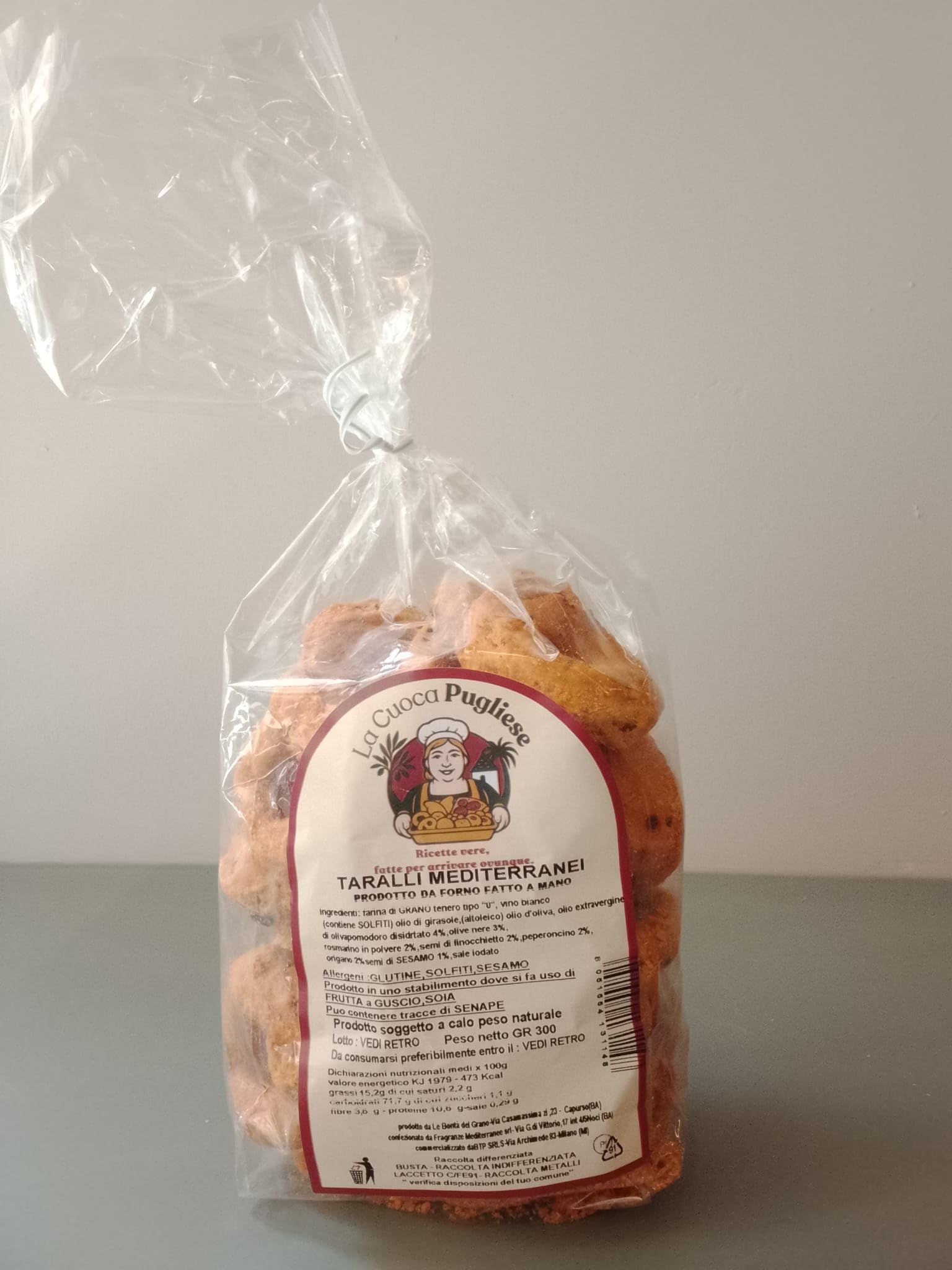 La Cuoca Pugliese - Taralli Mediterranei Artigianali Pugliesi, Taralli Salati Croccanti, Snack da Forno Tradizionale, Ideali per Aperitivi, Confezione da 10 x 300 g