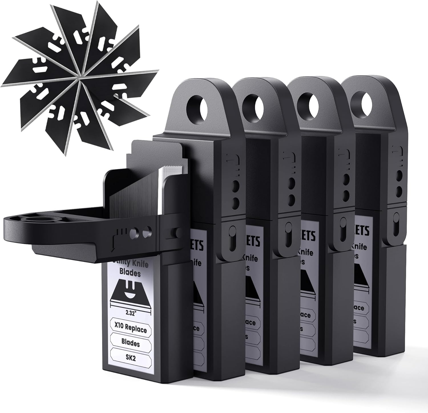 KAIWEETS Replacement Blades for KUF01 Utility Knife and Scraper, 50pcs with Storage Case, Premium SK2 Material, Black Rust-Resistant, Heat Treated, Precision Sharpness