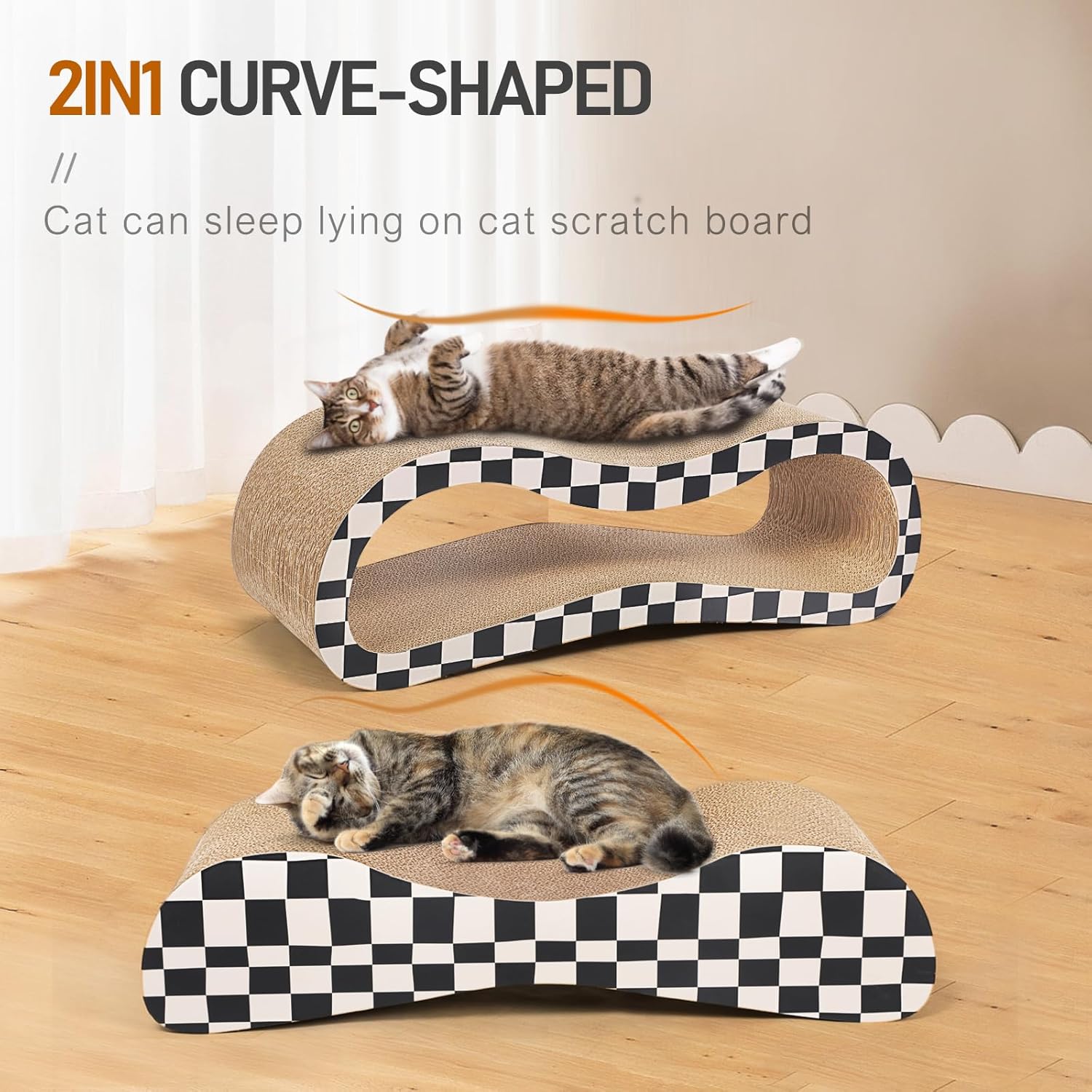 FluffyDream 2 in 1 Cat Scratcher Cardboard Lounge Bed, Cat Scratching Post, Durable Board Pads Prevents Furniture Damage,Large,Checkerboard