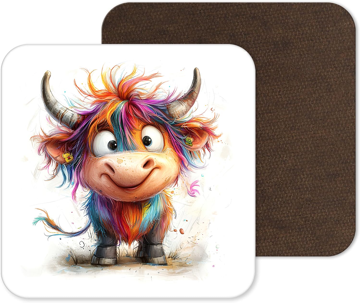 Top Banana Gifts Design 17 Funny And Cute Highland Cow Coasters - 25 Designs - Funny Retro Square Wooden Coaster (Design 17)