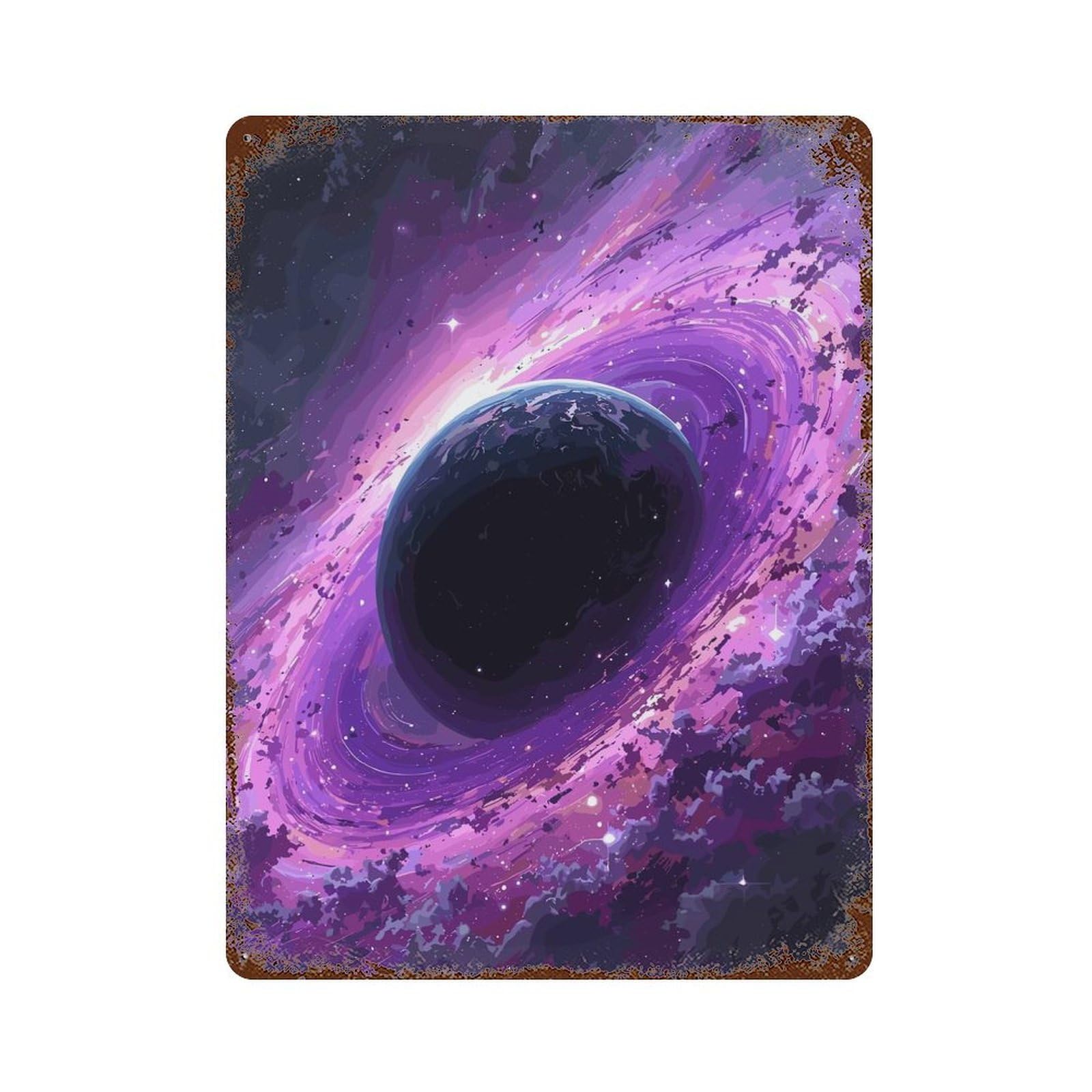 Purple Space Galaxy with Planet Rust Effect Tin Sign 15.7"x11.8", Industrial Home Decor for Garage, Pub Or Kitchen