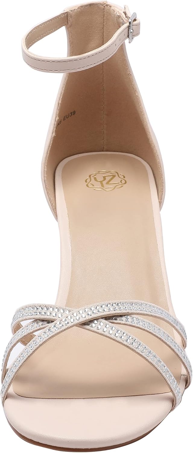 YZ Women's Low Kitten Stilettos Open Toe Pump Heel Sandals with Ankle Strap - Image 2