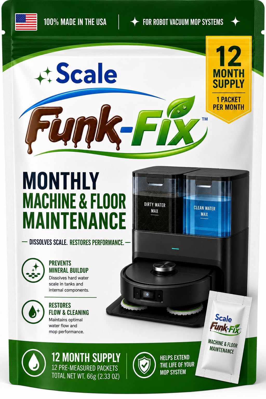 Compatible with Roborock, Dreame, Roomba, Tineco, Eufy, Ecovacs, Narwal & More Scale Funk Fix Robot Vacuum Mop Descaler & Mineral Buildup Remover