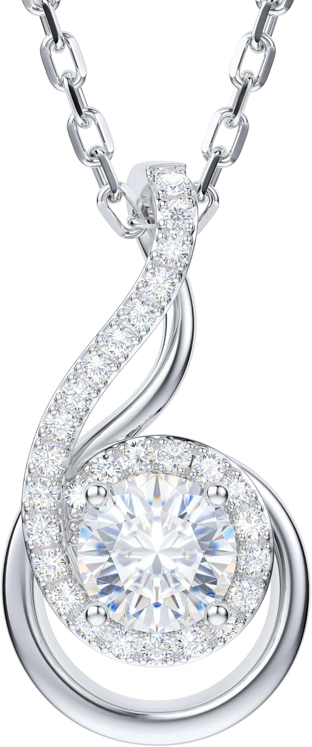 THELANDA Genuine Moissanite Sterling Silver 0.8 Carat True Love Pendant Necklace, Adjustable 18-20 Inch, Fine Elegant Jewelry Gift for Women
