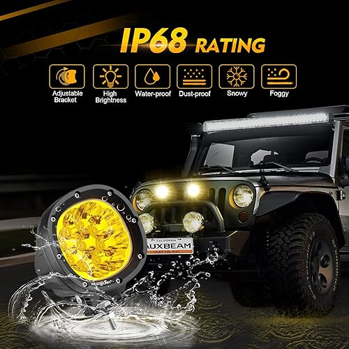 Miniatura 4 de Auxbeam Panel de interruptor de 8 bandas + luces LED redondas ámbar de 4 pulgadas 90 W para todo terreno, luz de conducción redonda superbrillante