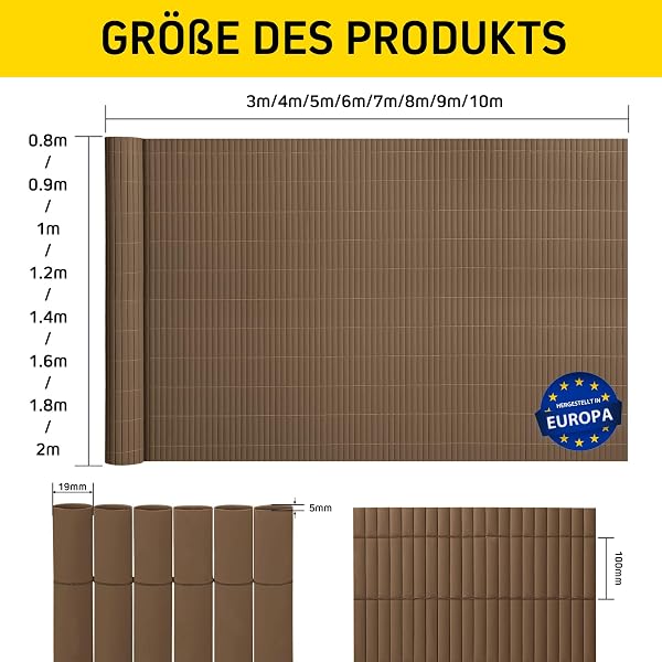 jarolift Canisse en PVC Brise Vue pour Jardin Balcon Terrasse, Extérieur Balcon Clôture Résistante aux Intempéries, 80 x 1000 cm (2X 5m De Longueur),Marron, Inclus 100 Serre-Câbles Marron - 5