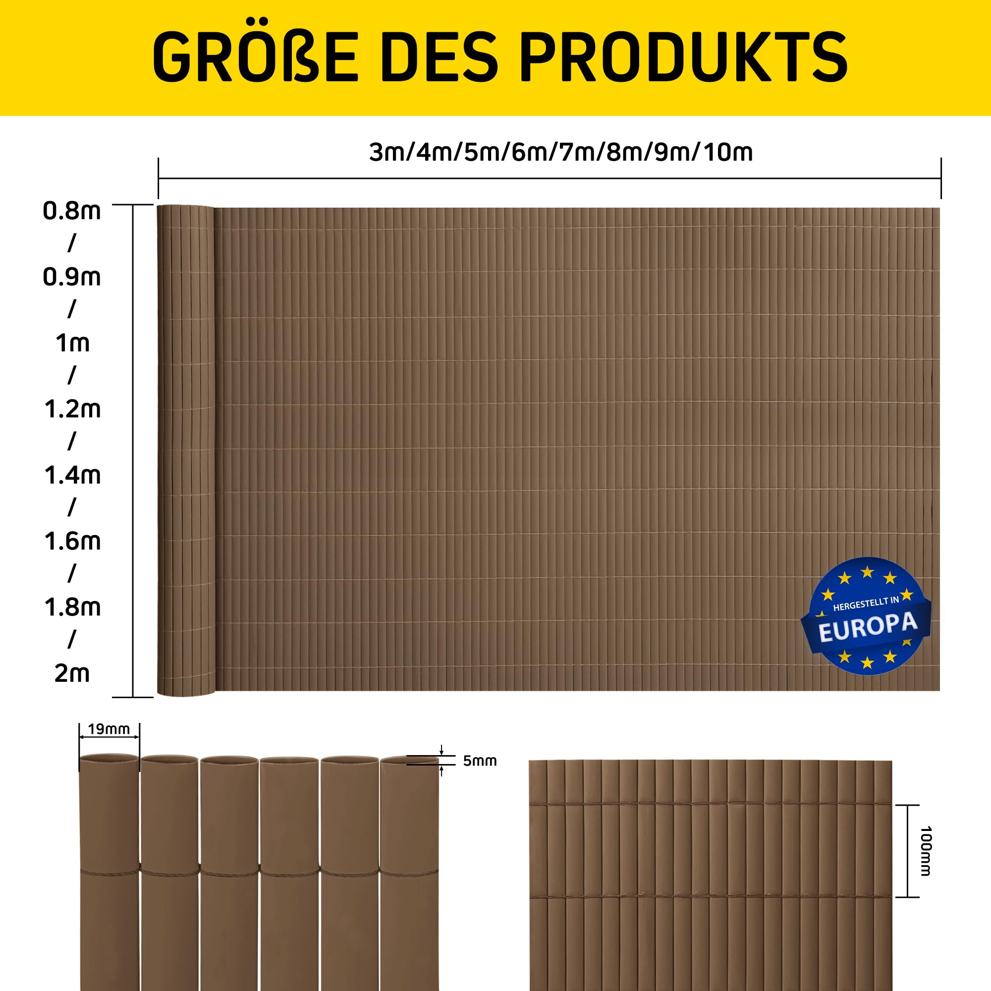 jarolift Canniccio in PVC Standard Recinzione Balcone Frangivista, Resistente ai Raggi UV Resistente alle Intemperie, Frangivento Protettivo per Giardino, Balcone, Terrazza, 100 x 1000 cm, Marrone
