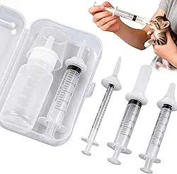 Conjunto de mamadeira para animais de estimação para filhotes e gatinhos. Possui bicos de silicone macio e design de capacidade de vários estágios (1,0 ml + 3 ml/5 ml + 10 ml)