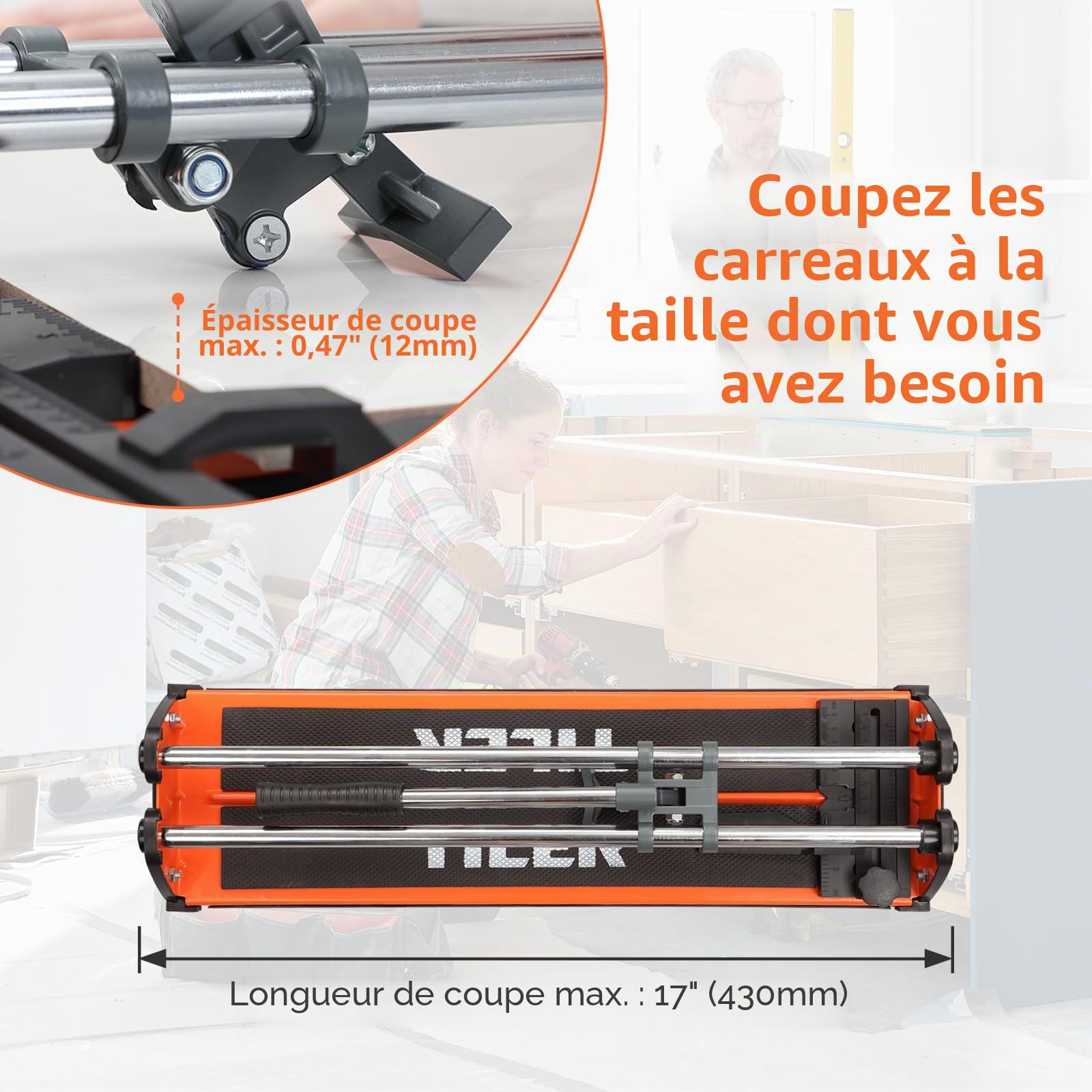 TILER Coupe-Carreaux Manuel 430 mm, Machine Professionnelle avec Roue en Carbure de Tungstène, Précise pour Céramique et Porcelaine