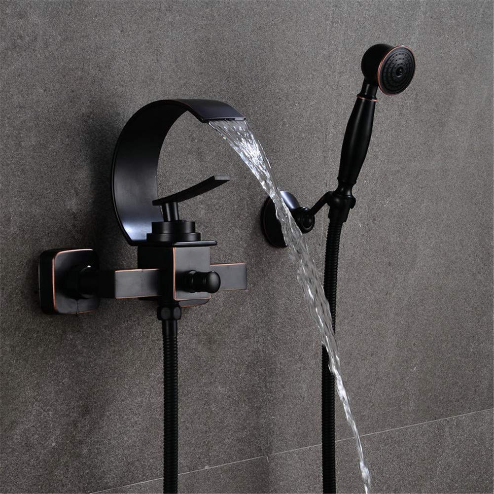 Robinet de lavabo cascade noir et ensemble de douche mural double commande pour salle de bain