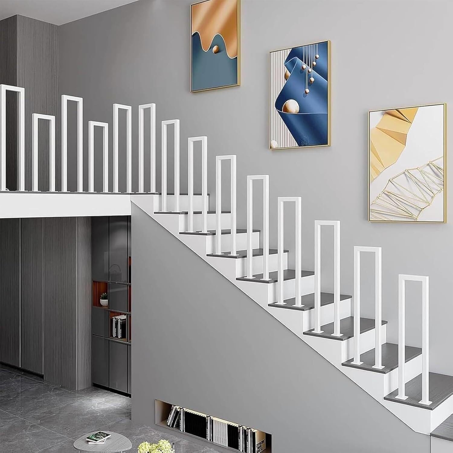 U-Shaped Stairs Handrail, Handrails for Indoor Stairs, Outdoor Indoor Wrought Iron Hand Rail Guardrail, Non-Slip Wrought Iron Step Railing, for Home Villa Loft Decorative Fence(65CM/2.1FT)