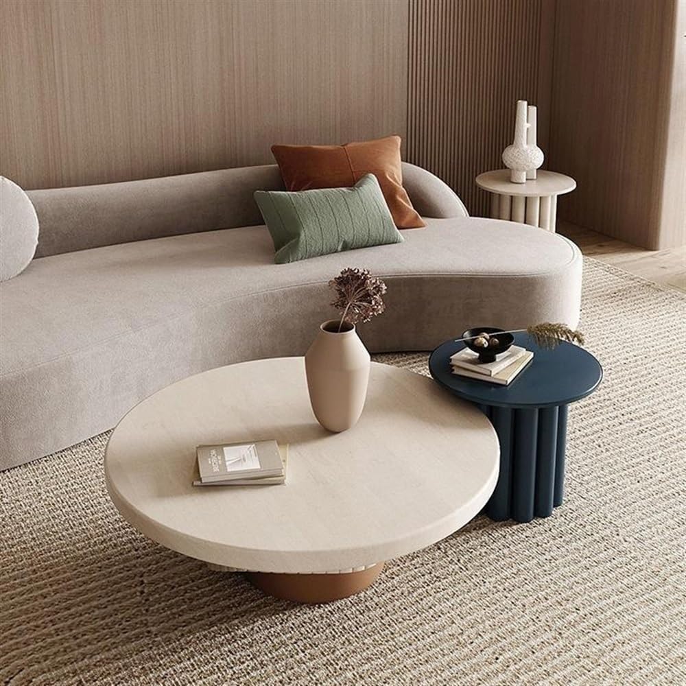 Side End Table Creative Solid Wood Round Coffee Table Modern Minimalist Tea Table, Lightweight Luxury Design for Living Room Accent Coffee Table for Living Room Bedroom Office(Blue)