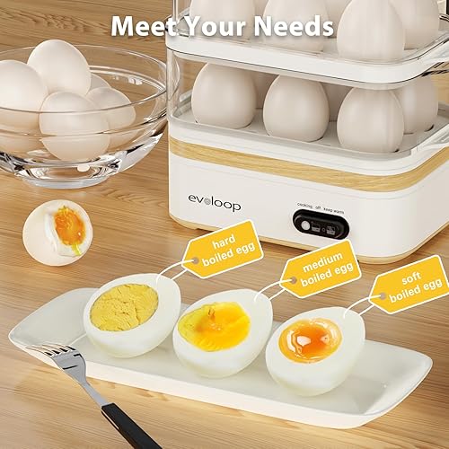 Miniatura 2 de Evoloop Rapid - Olla eléctrica para 12 huevos, con capacidad para 12 huevos, suave, mediana, hervida dura, escalfada, máquina para tortillas,