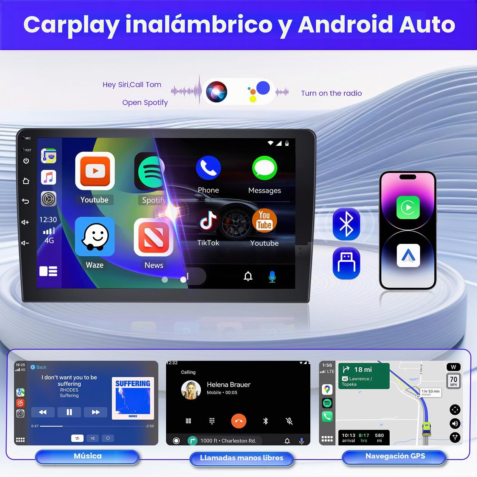 Inefala 2+64G Android 15 Radio para Hyundai i20 2015-2018 con Wireless Carplay y Android Auto, 9'' Radio Pantalla Táctil Estéreo con Bluetooth 26UI EQ GPS FM/RDS SWC AHD Cámara Inversa