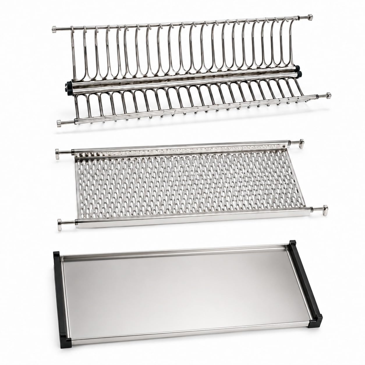 MAKA Scolapiatti da Incasso per Pensile 56 cm in Acciaio Inox a 2 Livelli, Portapiatti Verticale e Ripiano Bicchieri Tazze con Vaschetta Raccogligocce Estraibile, Scolapiatti da Mobile Cucina