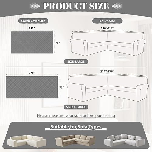 Miniatura 4 de Fundas impermeables para sofá seccional, funda de sofá esquinero en forma de L, manta para perros y mascotas, lavable, diseño jacquard acolchado en