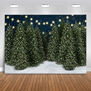 Mocsicka Christmas Tree Farm Photography Backdrop Blue Starry Sky Christmas Forest Photo Background Winter Night Xmas Holiday Famliy Portrait Background Photo Booth Props (8x6ft)