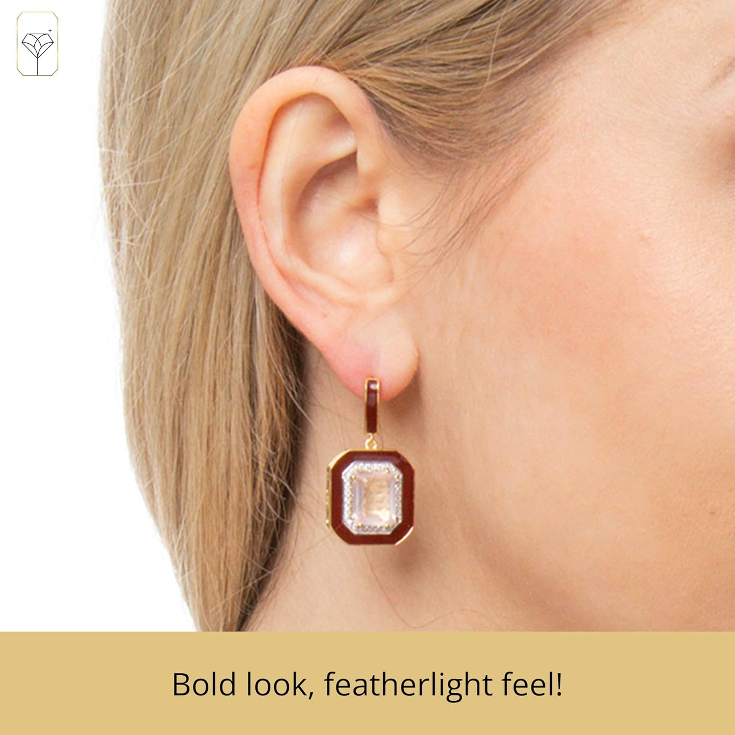 32MM Big Gemstone Statement Dangle Earrings with Enamel and White Sappire Accents | 14k Gold over Sterling Silver Hypoallergenic Statement Earrings by MAX + STONE