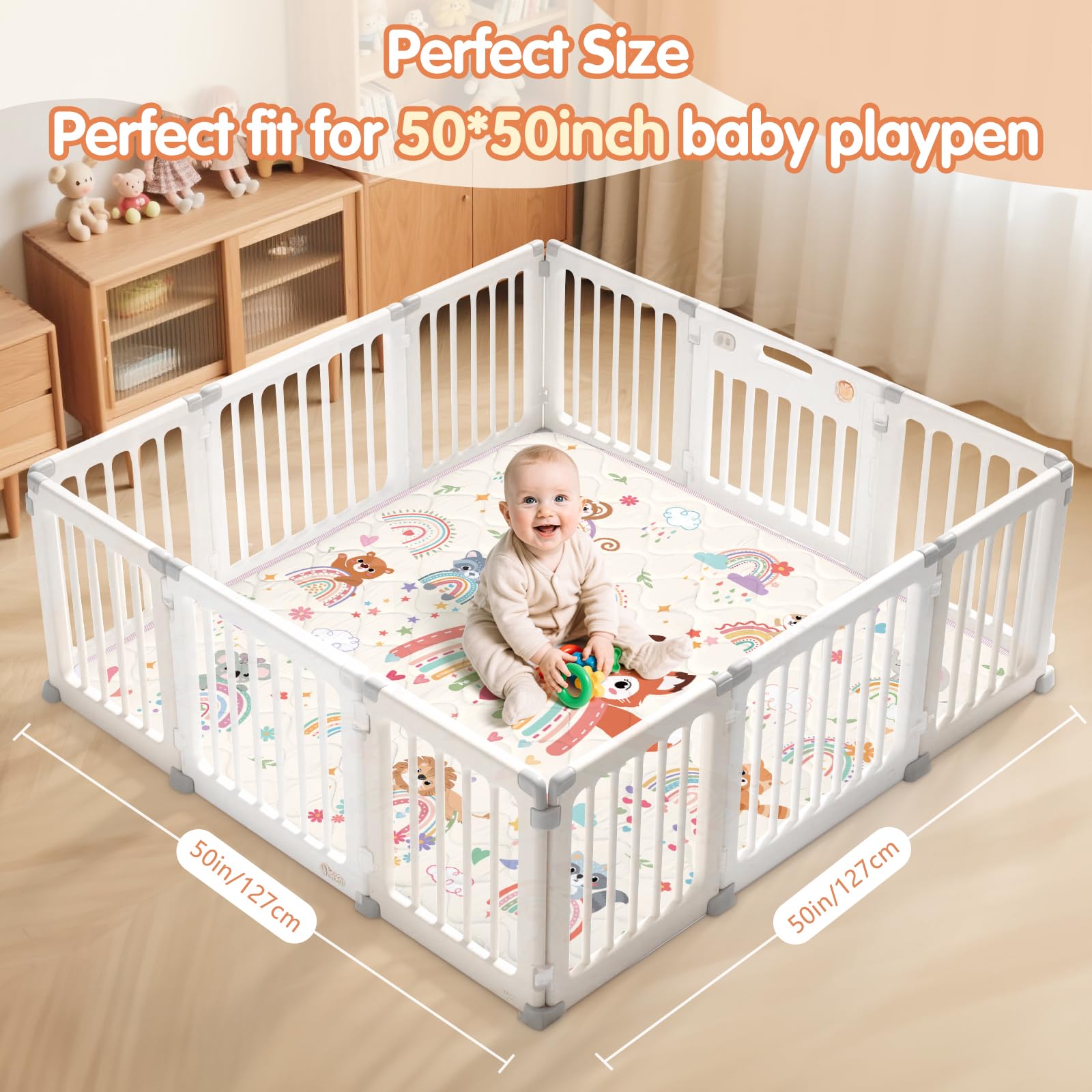 decalsweet Tappeto Gioco Bambini 127×127cm, Addensato 2cm Gioco Neonato, Antiscivolo Cameretta Bambina & Bambino, Pieghevole Tappeto Tummy Time Neonati (Animali Arcobaleno)