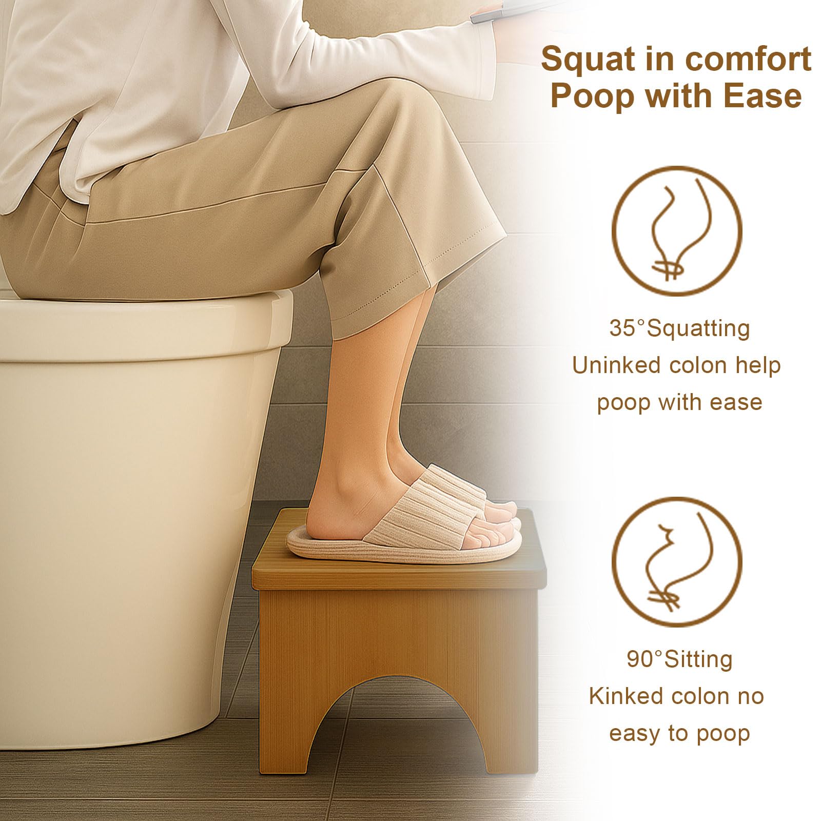 Amazon.de: Toilettenhocker aus Bambus, 372017 cm Rutschfester &  Ergonomischer WC Hocker zur Verdauungsfrderung, Platzsparender  Toilettenhocker fr Toilette & Badezimmer (Originalfarbe)