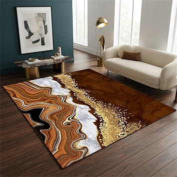 Indoor Area Rug 3x5 Brown Modern Abstract Marble Texture Rugs Soft Carpet